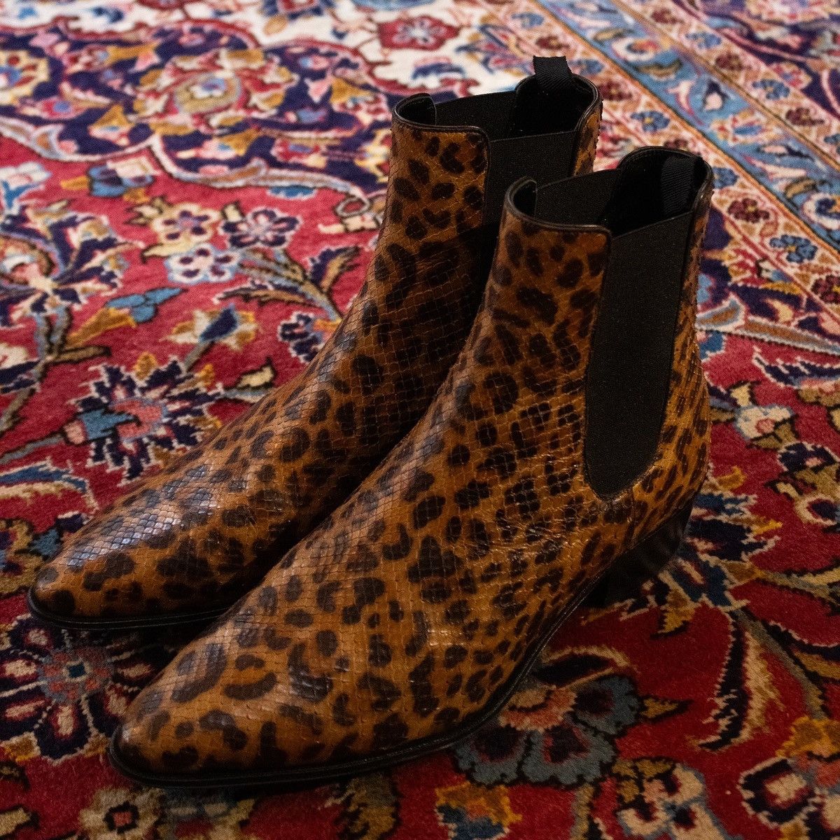 Celine Leopard Python Chelsea Boots By Hedi Slimane, Men's (Size 8.5)