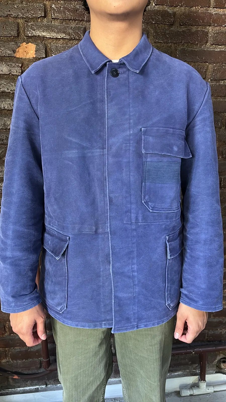 Vintage German Moleskin Work Jacket in Blue, Men's
