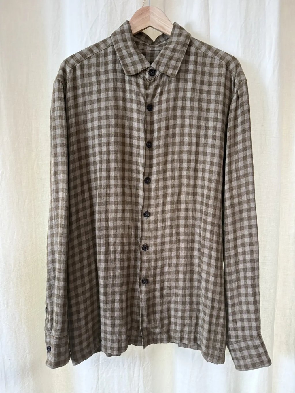 Flat Hem Shirt / Yarn Dyed Linen Check / Ss25 in Beige, Men's
