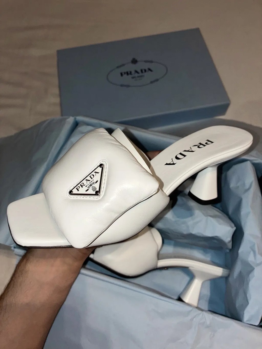 Prada Padded Sandals Leather White, Women's (Size 5)