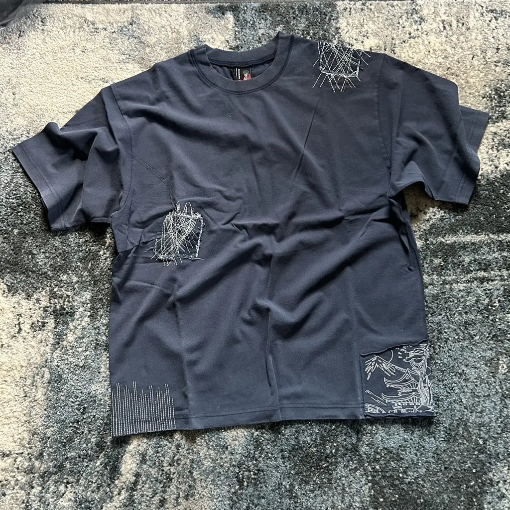 Boro Sashiko Boxy Heavyweight Tee Patchwork Midnight Blue, Men's (Size Xl)