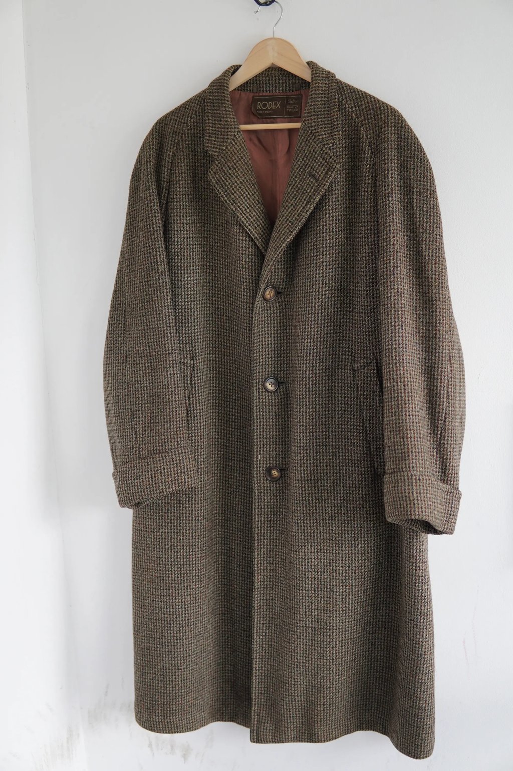 Vintage Heavy Ernest Clough Scotish Tweed Coat in Brown, Men's (Size M)
