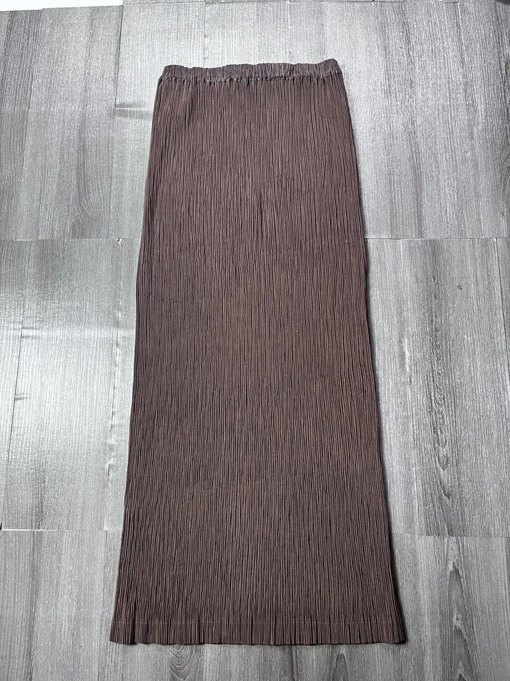 1990s Issey Miyake Pleated Maxi Skirt in Brown, Women's (Size 30)