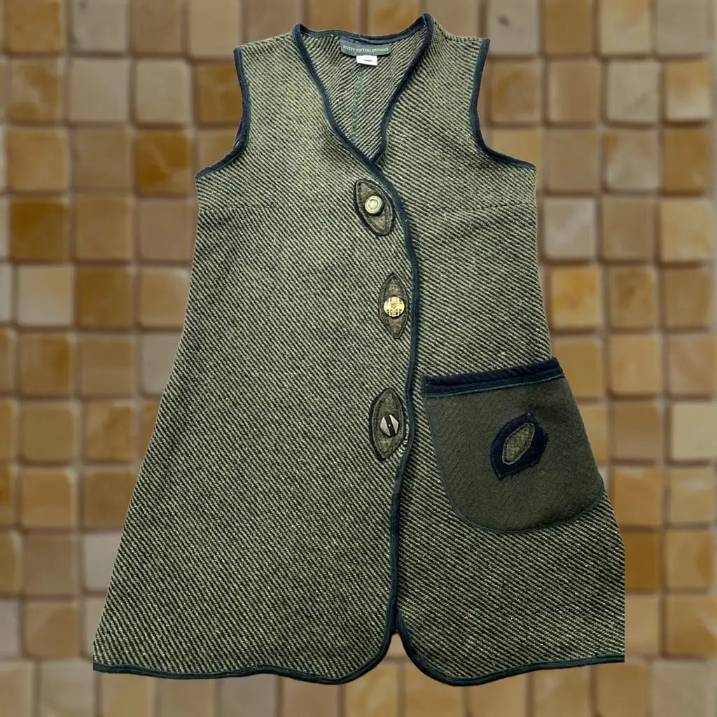 Vintage Rusty Tipton Cardigan Xs Green Tunic Vest Lagenlook Art To Wear Artsy Designs Ooak Womens, Women's
