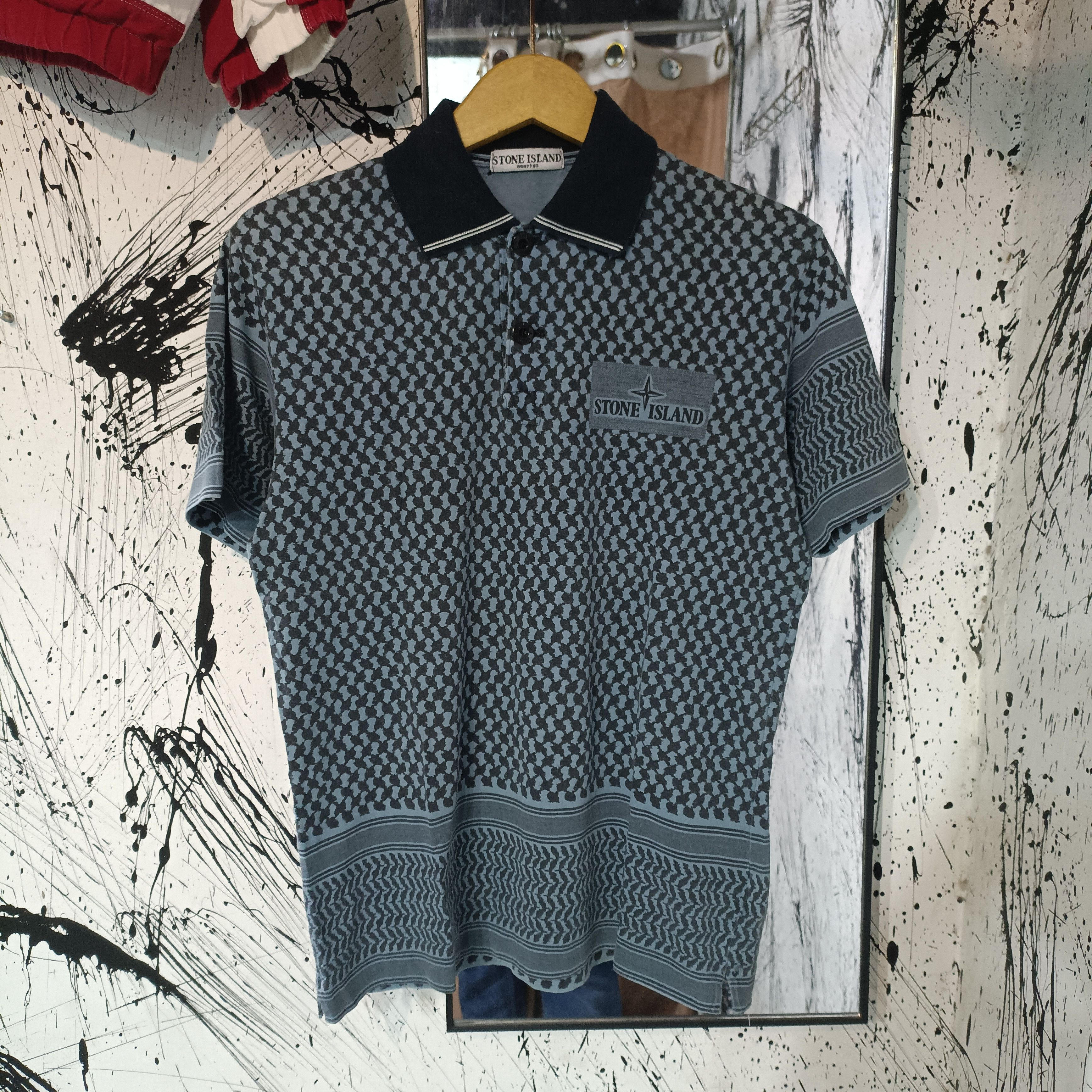 Stone Island Polo Shirt Ss2008 Keffiyeh Patern in Grey, Men's (Size Medium)