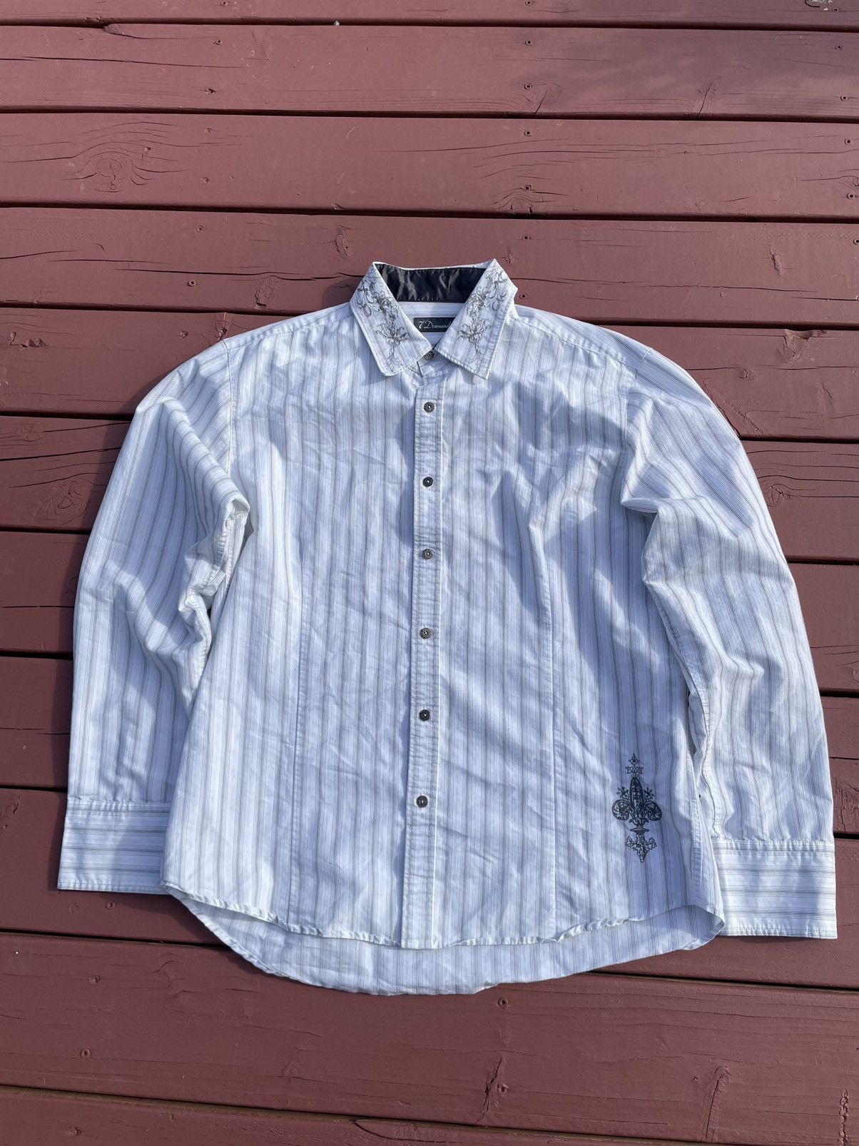 Sick Y2K “7Diamonds” Button Up Southpole/affliction Style in White, Men's (Size 2XL)