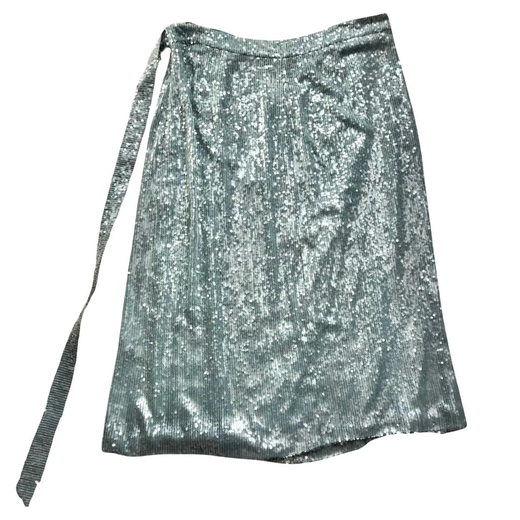 Sally Lapointe Blue Sequin Belt Wrap Midi Skirt 18 New Tags, Women's (Size 36)