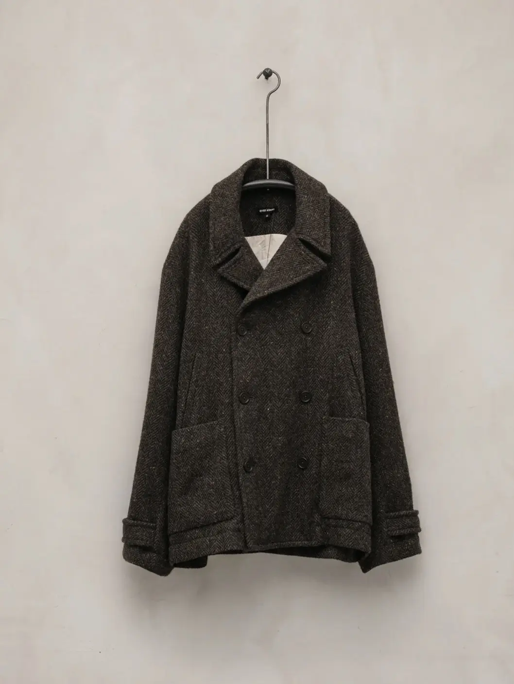 Evan Kinori Pea Coat In Irish Wool Herringbone Aw25 in Brown, Men's (Size Medium)