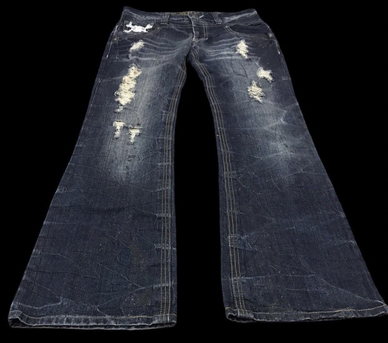 Nicole Club Flareskull Very Distressed Painter Flare Jeans in Blue, Men's (Size 32)