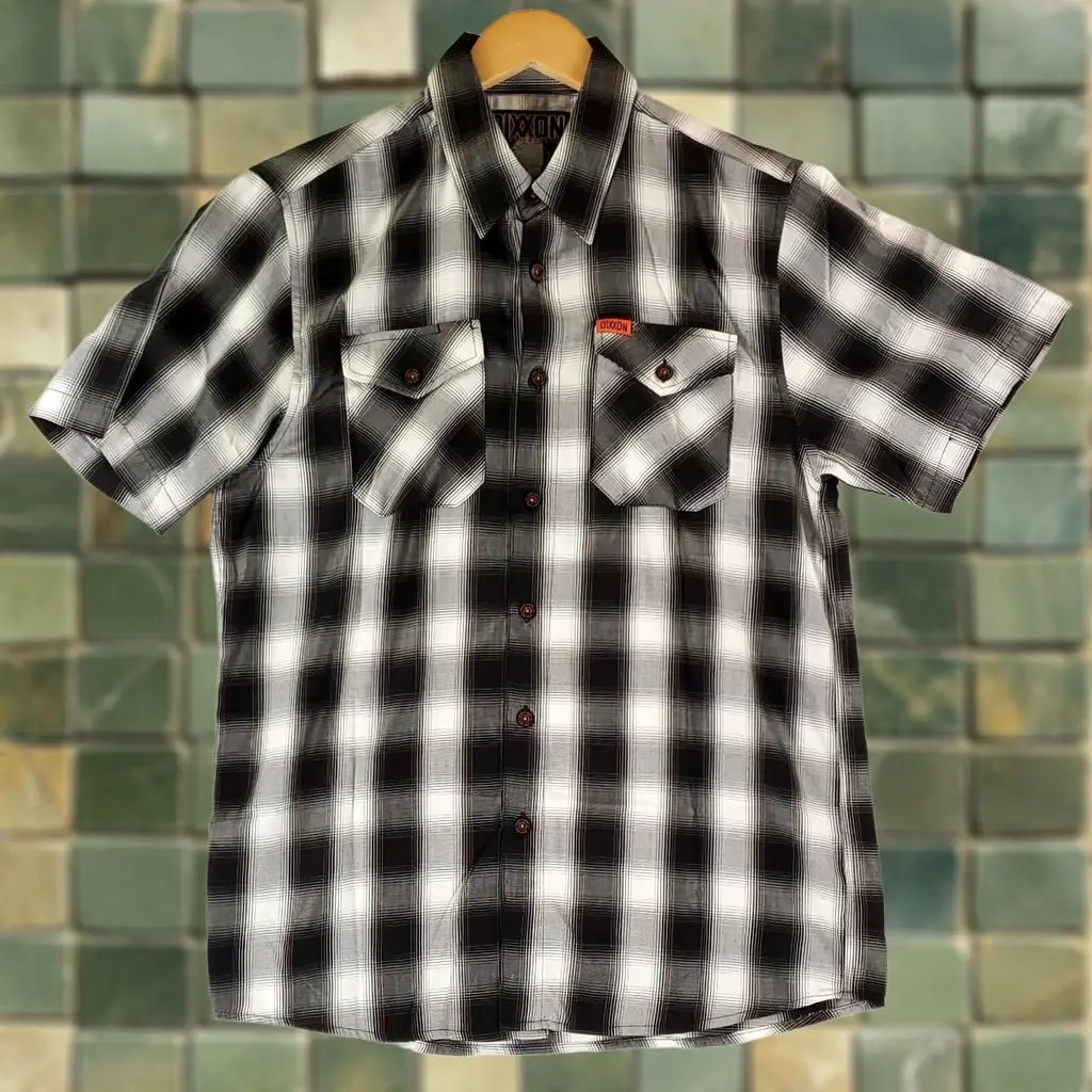 Dixxon Flannel Shirt Mens M Black White Shadow Plaid Ross Alley Short Sleeve, Men's