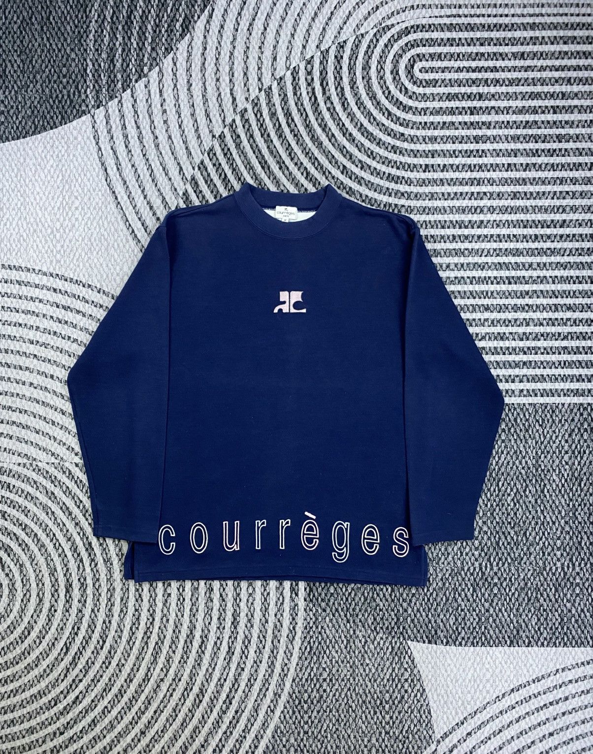 Vintage Courreges Big Spellout Longsleeve Sweatshirt in Blue, Men's (Size Medium)