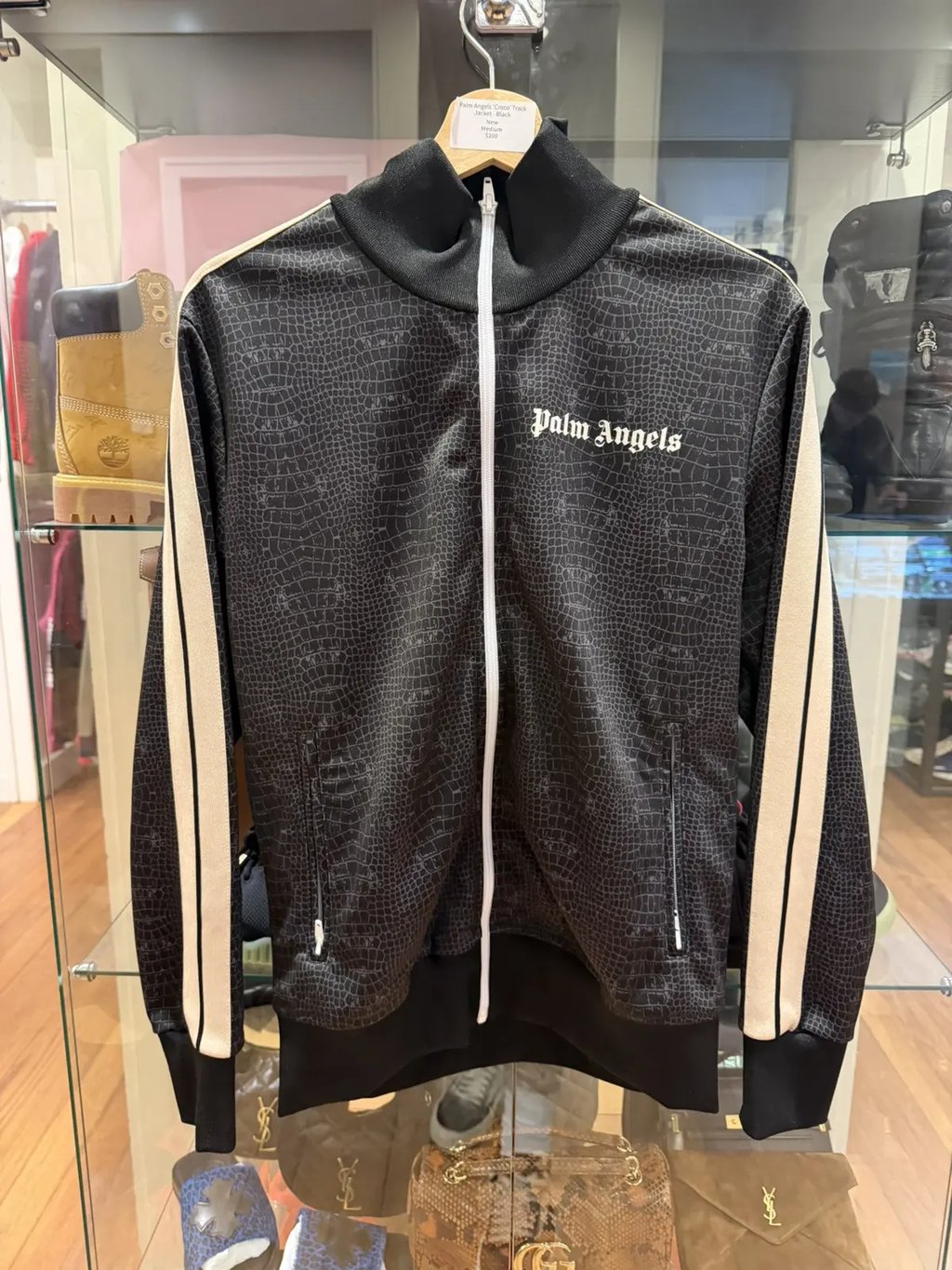 Palm Angels Crocodile Print Track Jacket in Black, Men's