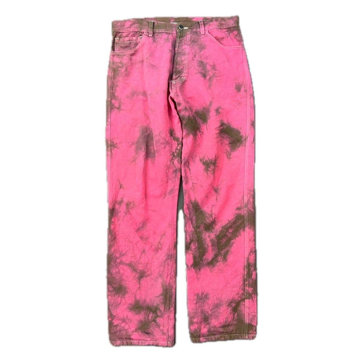 Designer Pink And Brown Linen Jeans, Men's (Size 32)