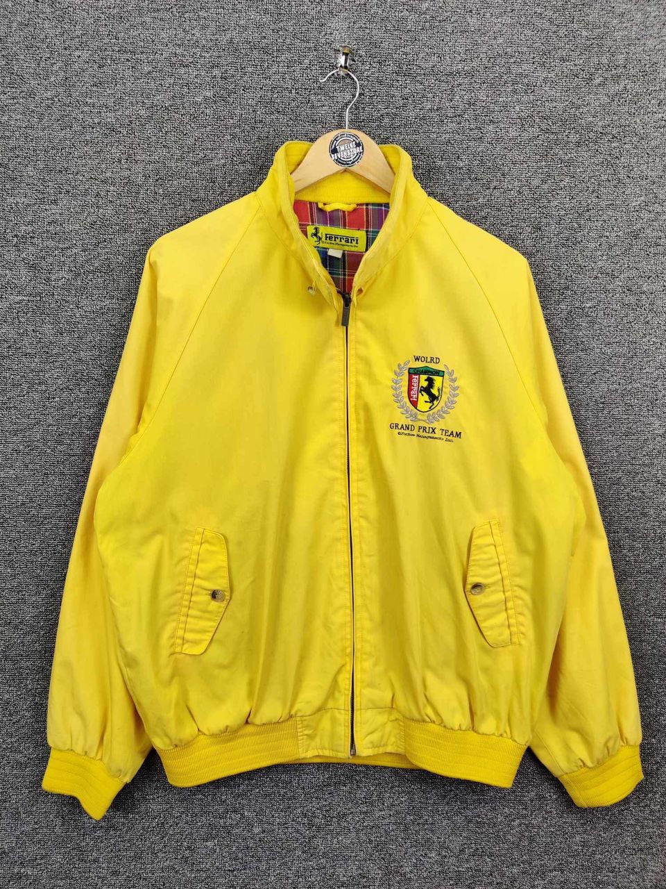 Vintage 90's Ferrari Grand Prix Team Racing Zipper Jacket in Yellow, Men's (Size Large)