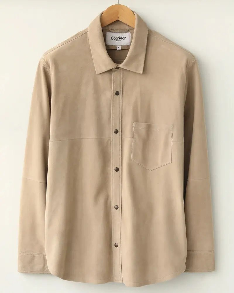 Corridor NYC Goat Suede Snap Shirt Natural Medium New in Beige, Men's