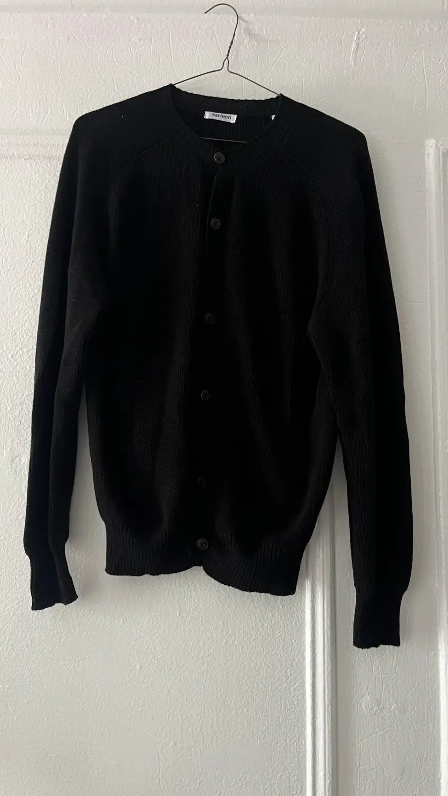 3sixteen Cotton Crewneck Cardigan Sweater in Black, Men's (Size M)