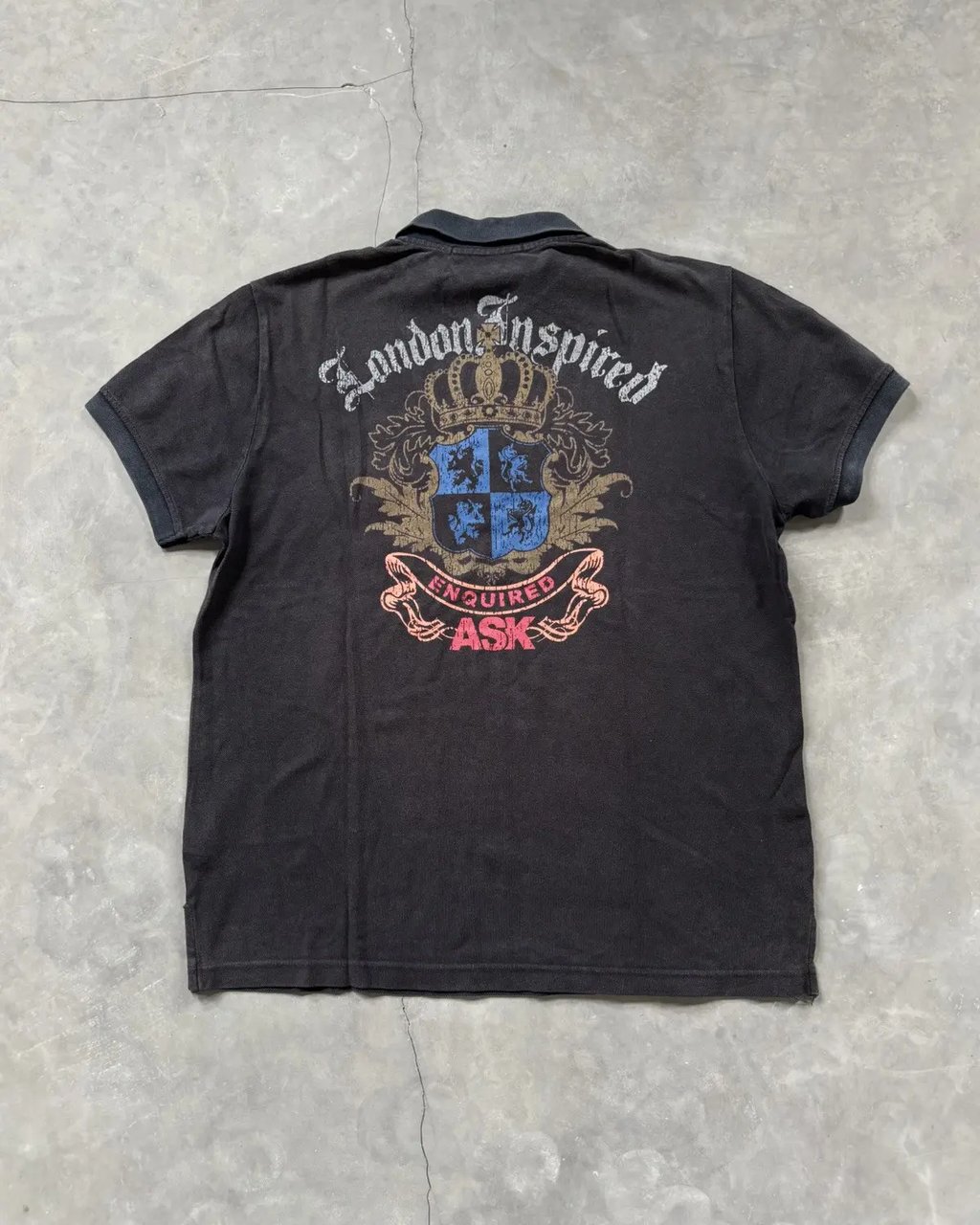 Vintage Ask Enquired Black Polo Shirt "London Inspired", Men's