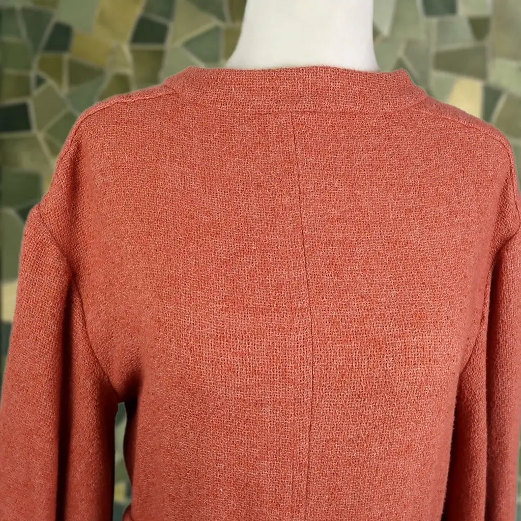Vintage 70s Rust Orange Woven Balloon Sleeve Midi Dress M Women Casual Party/Cocktail Workwear, Women's