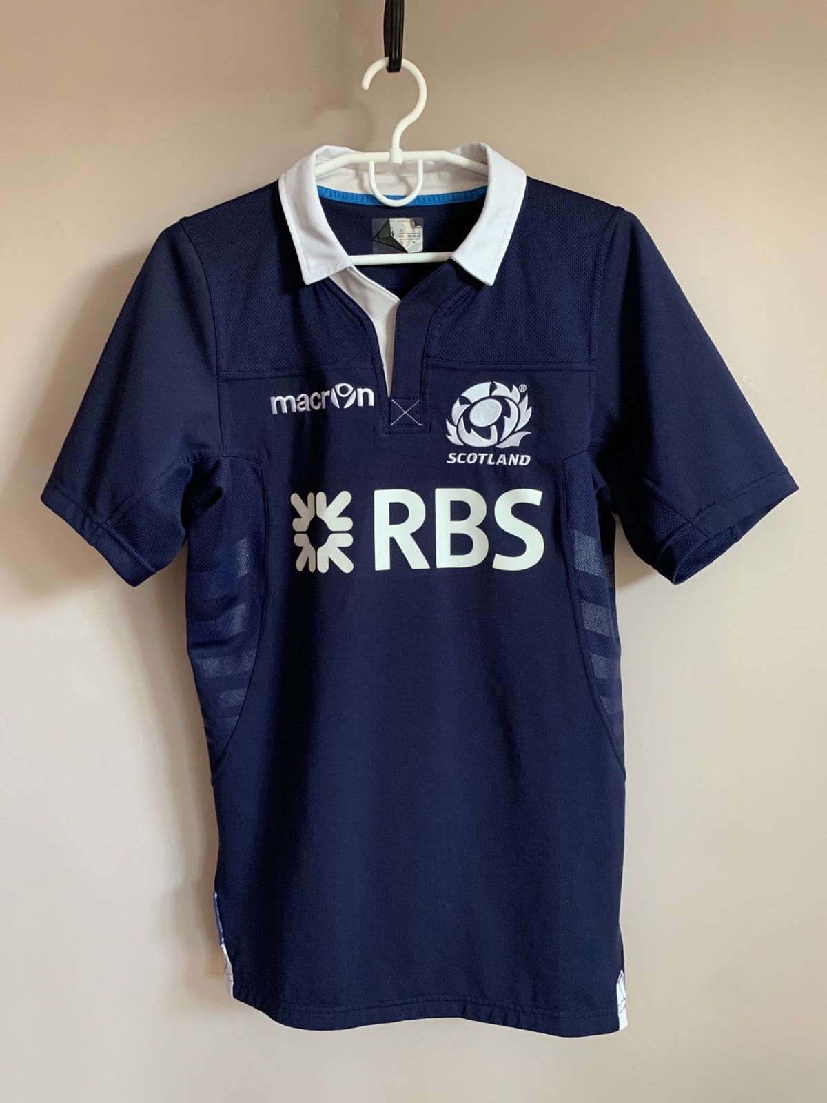 Scotland Home Rugby Union Shirt Macron Jersey Size M in Blue, Men's