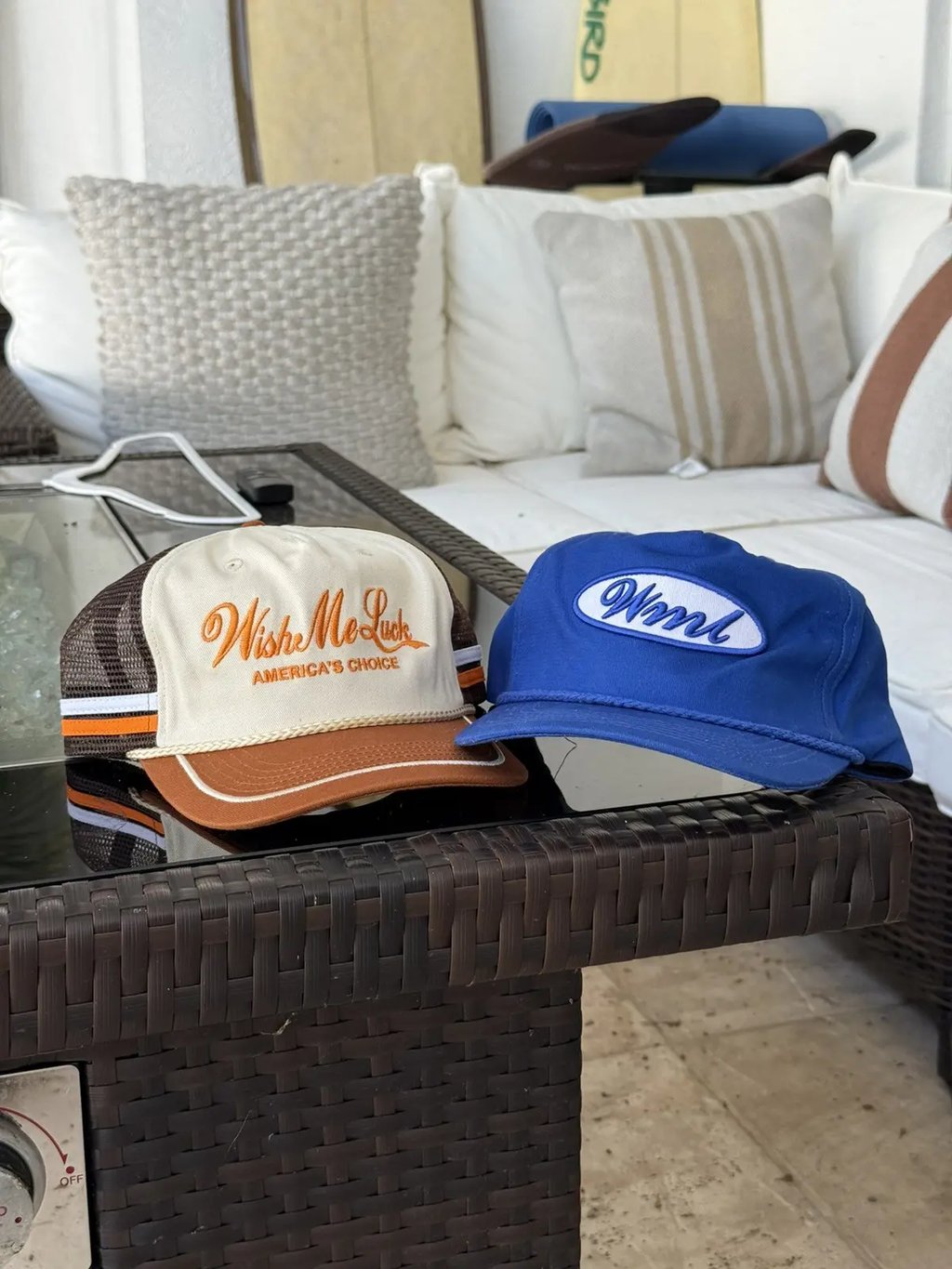 (Lot Of 2) Wish Me Luck Snapbacks Three Stripe Trucker Hats, Men's