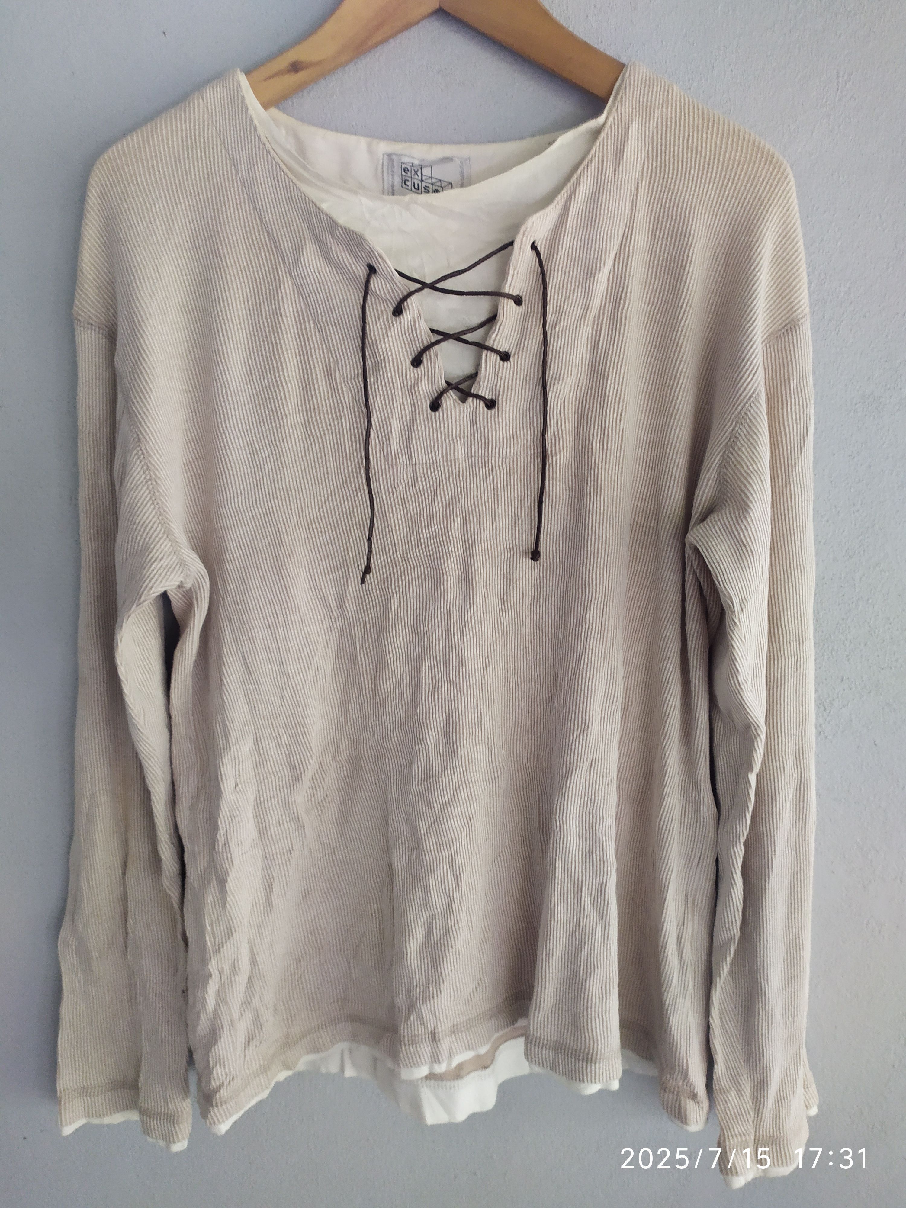 If Six Was Nine Vintage Y2K Japanese Double Layer Long Slevee Shirt in Beige, Men's (Size Medium)