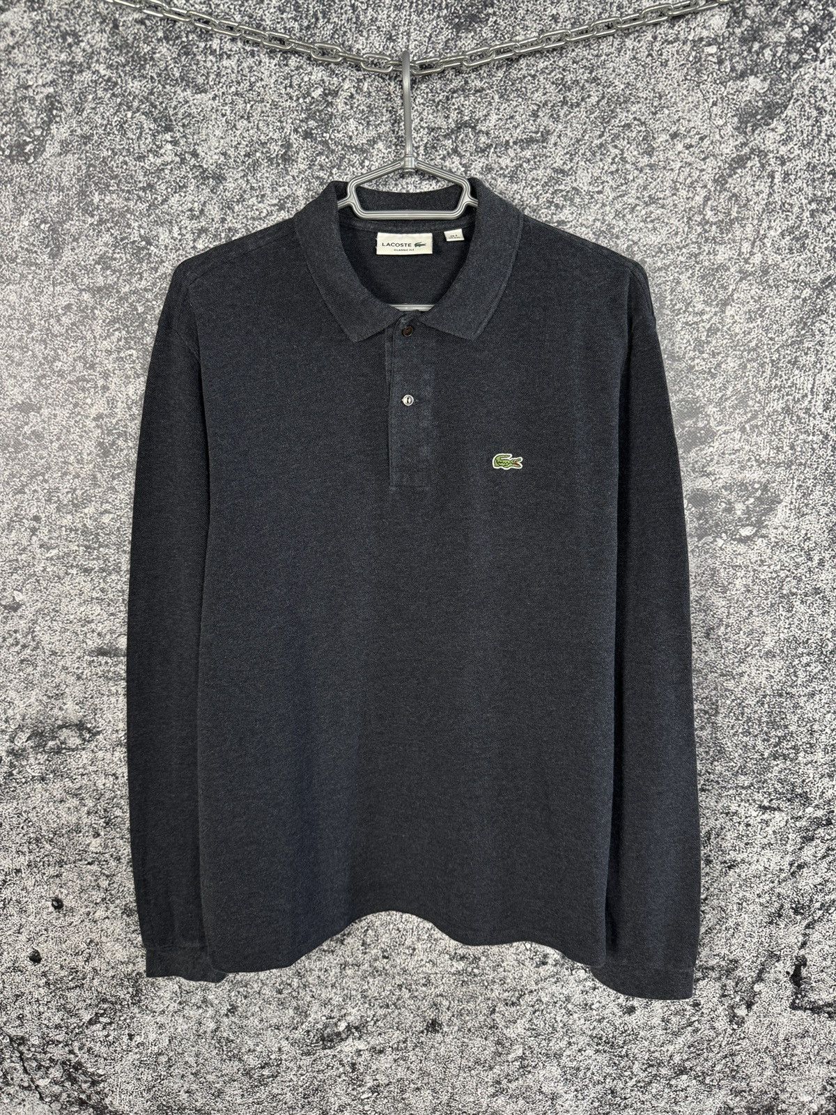 Lacoste Long Sleeve Polo Shirt Classic Fit Gray Size 7 (Xxl) in Grey, Men's