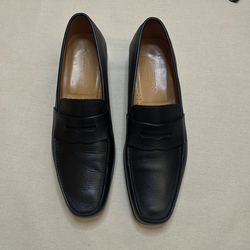 J.M. Weston 180 Black Leather Penny Loafers, Men's (Size 11)