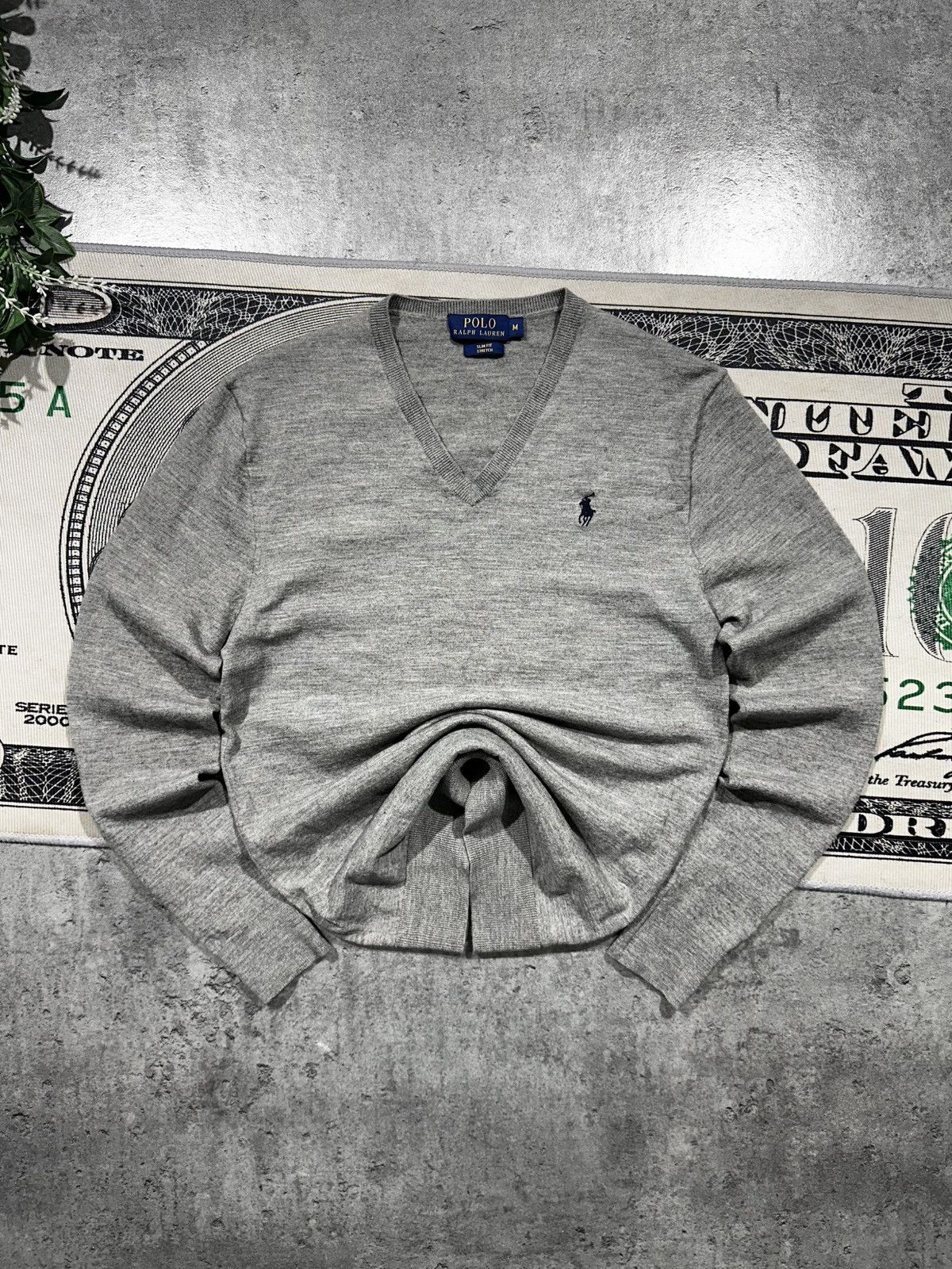 Polo Ralph Laurent Slim Fit Stretch Wool Sweater in Grey, Men's (Size Medium)