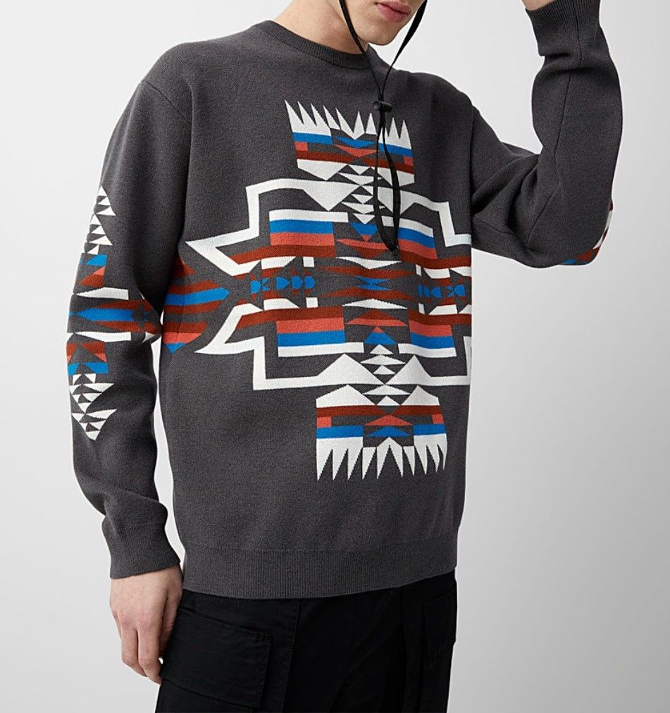 Simons Djab Oversized Graphic Jacquard Sweater in Grey, Men's (Size Medium)