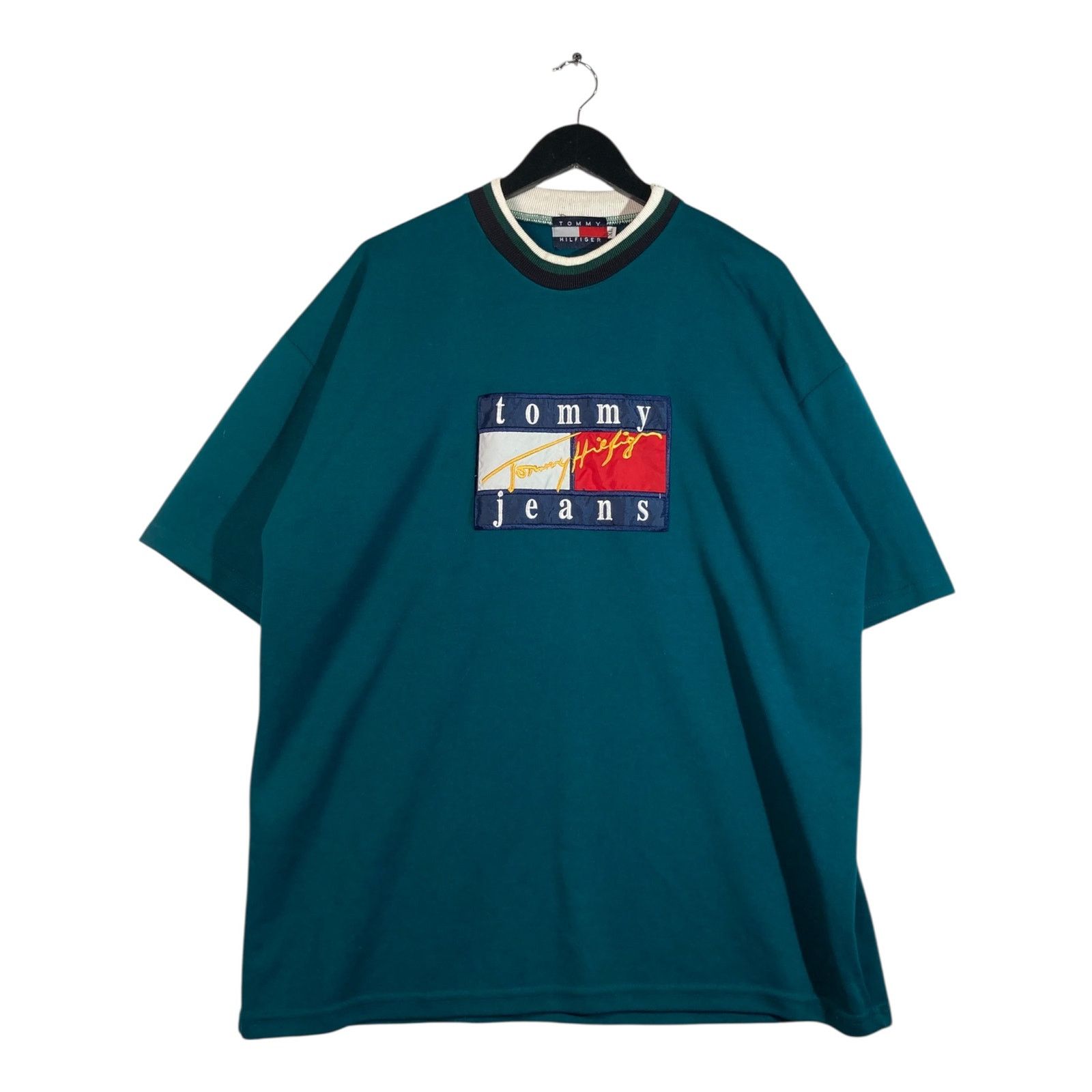 Tommy Hilfiger Vintage Tommy Jeans Hilfiger Embroidered Logo T-Shirt XL in Green, Men's