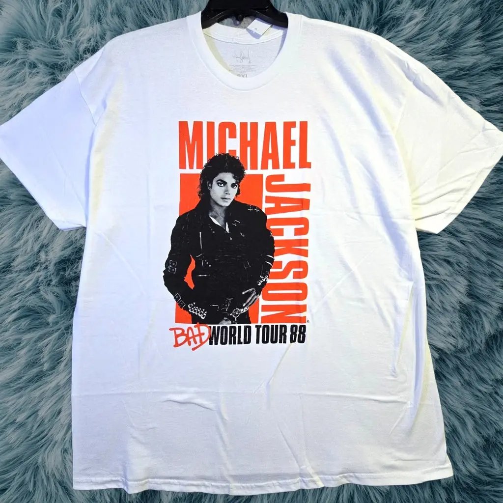 Michael Jackson Shirt Mens 2XL 2XL Bad World Tour White Music Distressed 80s, Men's (Size Xxl)
