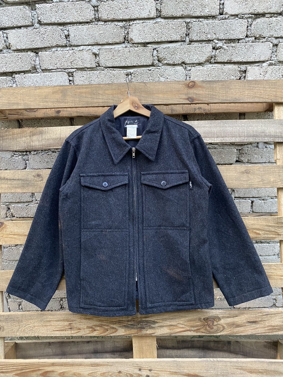 Vintage Agnes B. Zipper Wool Jacket in Grey, Men's (Size Medium)