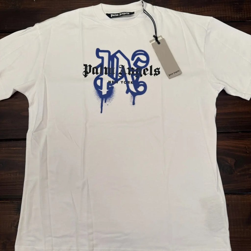 Palm Angels NY Monogram Spray Tee in White, Men's (Size Xl)
