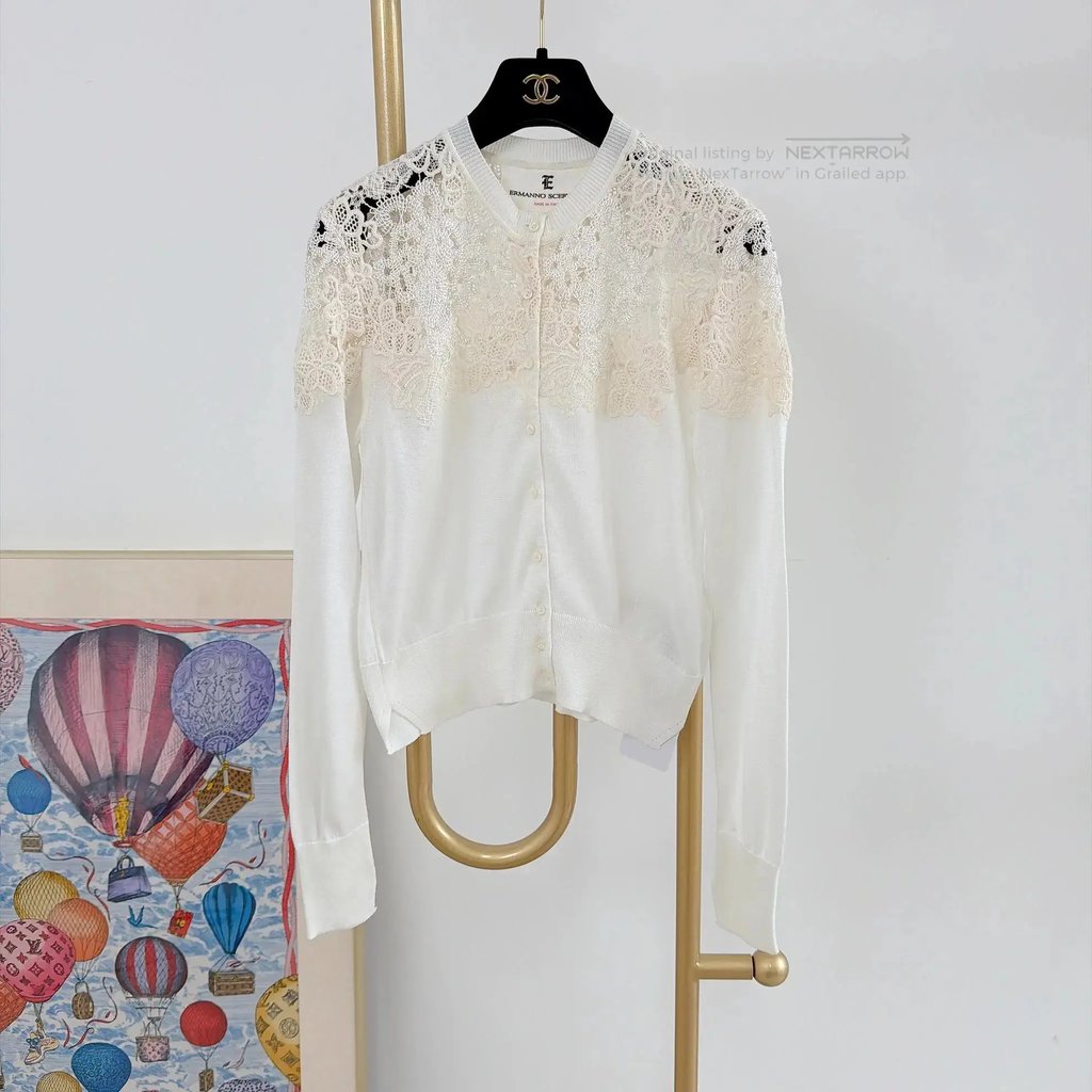 Ermanno Scervino White Lace Knit Cardigan 38, Women's (Size Xs)