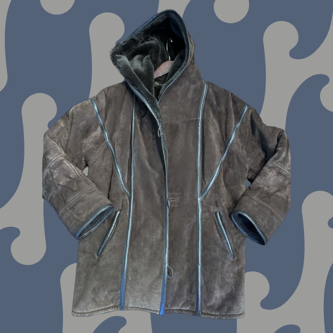 Vintage Saks Fifth Avenue Brown Wool Faux Fur Collar Hooded Long Coat Xs Unisex 80's Fall Winter