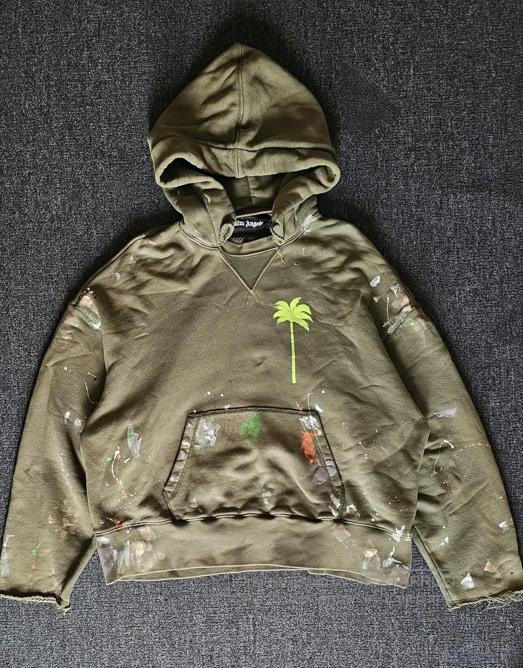 Palm Angels Paint Splatter Hooded Sweatshirt| in Green, Men's