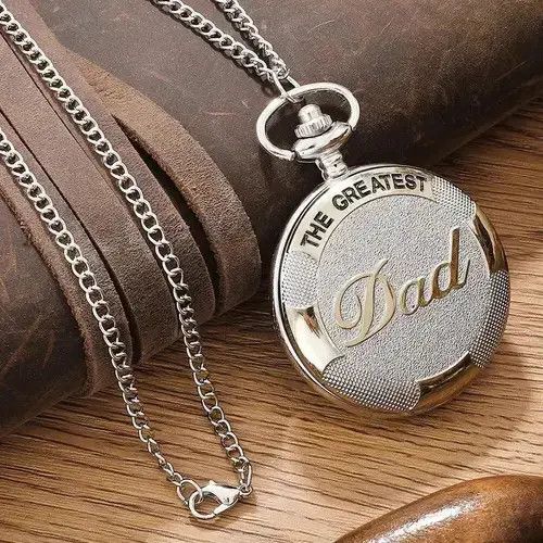 High Sport The Greatest Dad Quartz Pocket Watch Fob Chain Necklace in Silver, Men's