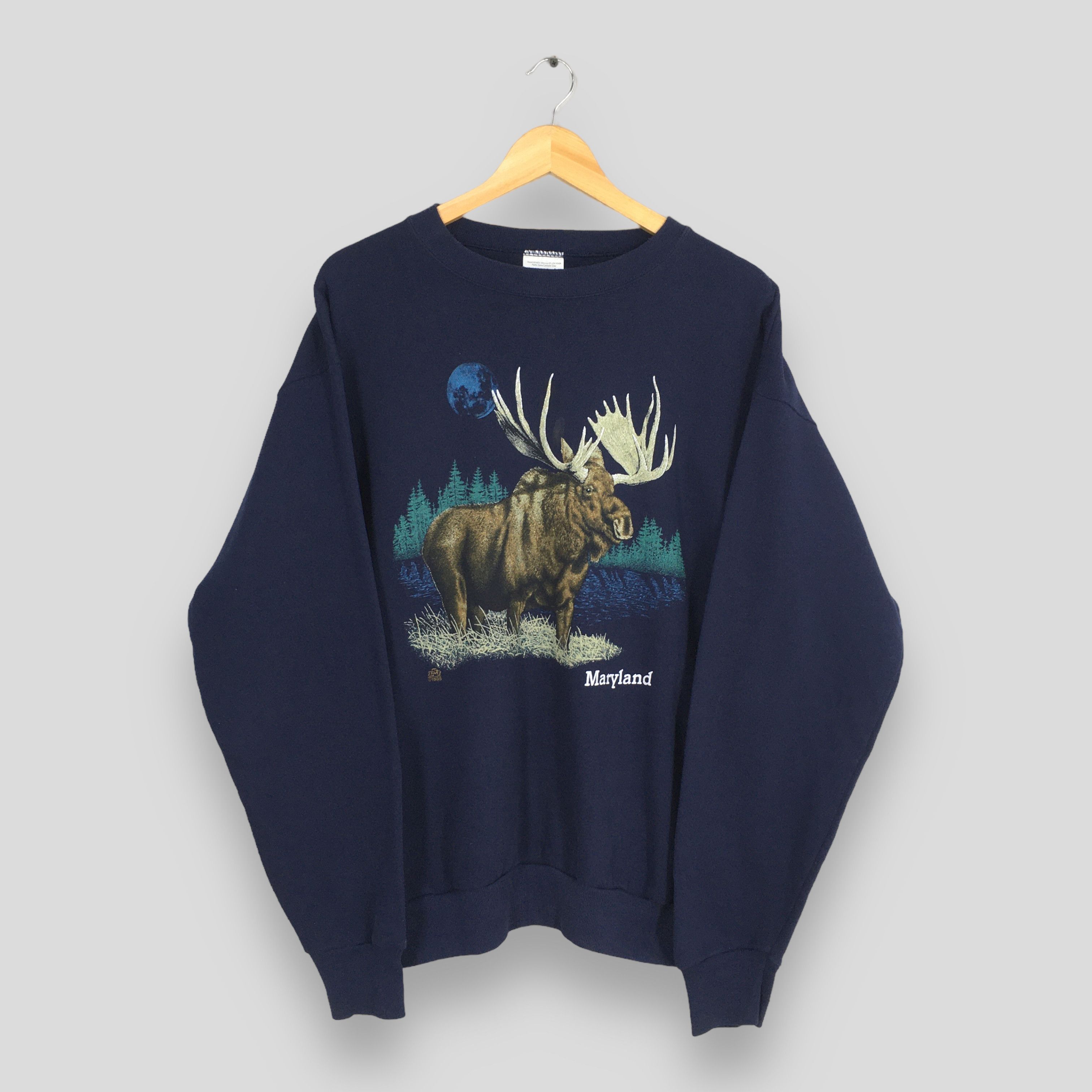 Tultex Moose Elk Deer Maryland Wildlife Graphics Sweatshirt Xlarge in Blue, Men's