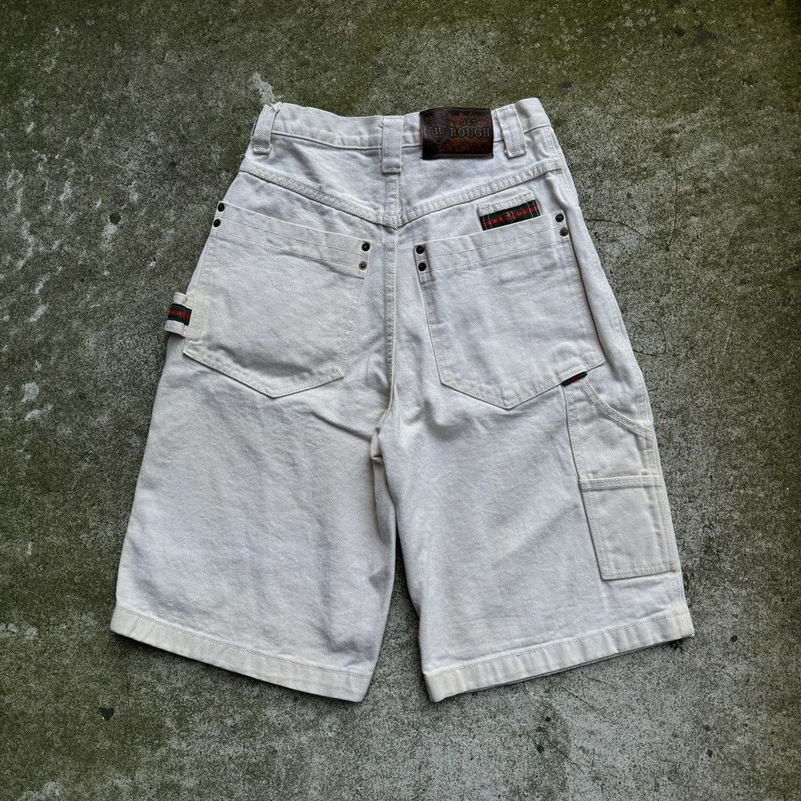 Jnco x Vintage Y2K Usa Rough Baggy White Denim Jean Shorts Jorts, Men's (Size 28)