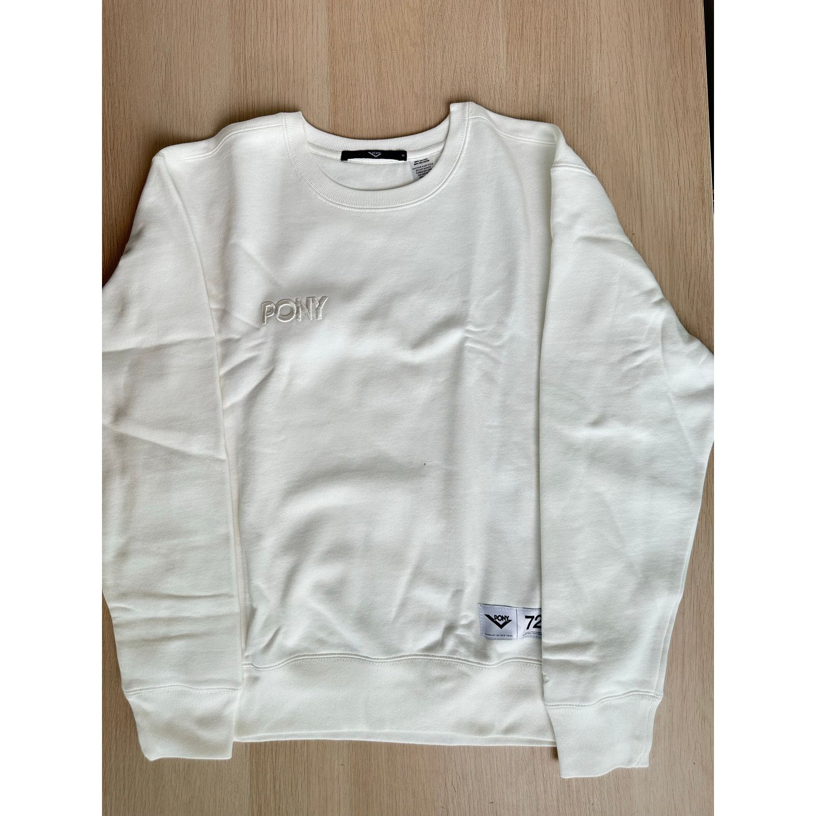 Pony 72 Embroidered White Crewneck - Size M - New, Men's