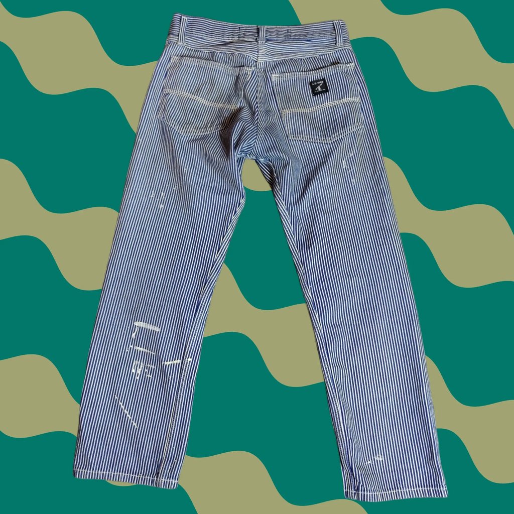 L.C. King Work Pants Mens 28x28 Blue Hickory Stripe Painter Carpenter Distressed Cotton, Men's