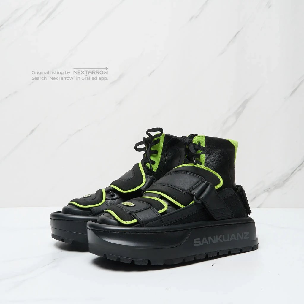 Sankuanz Black Neon Green High-Top Sneakers, Men's (Size 10)