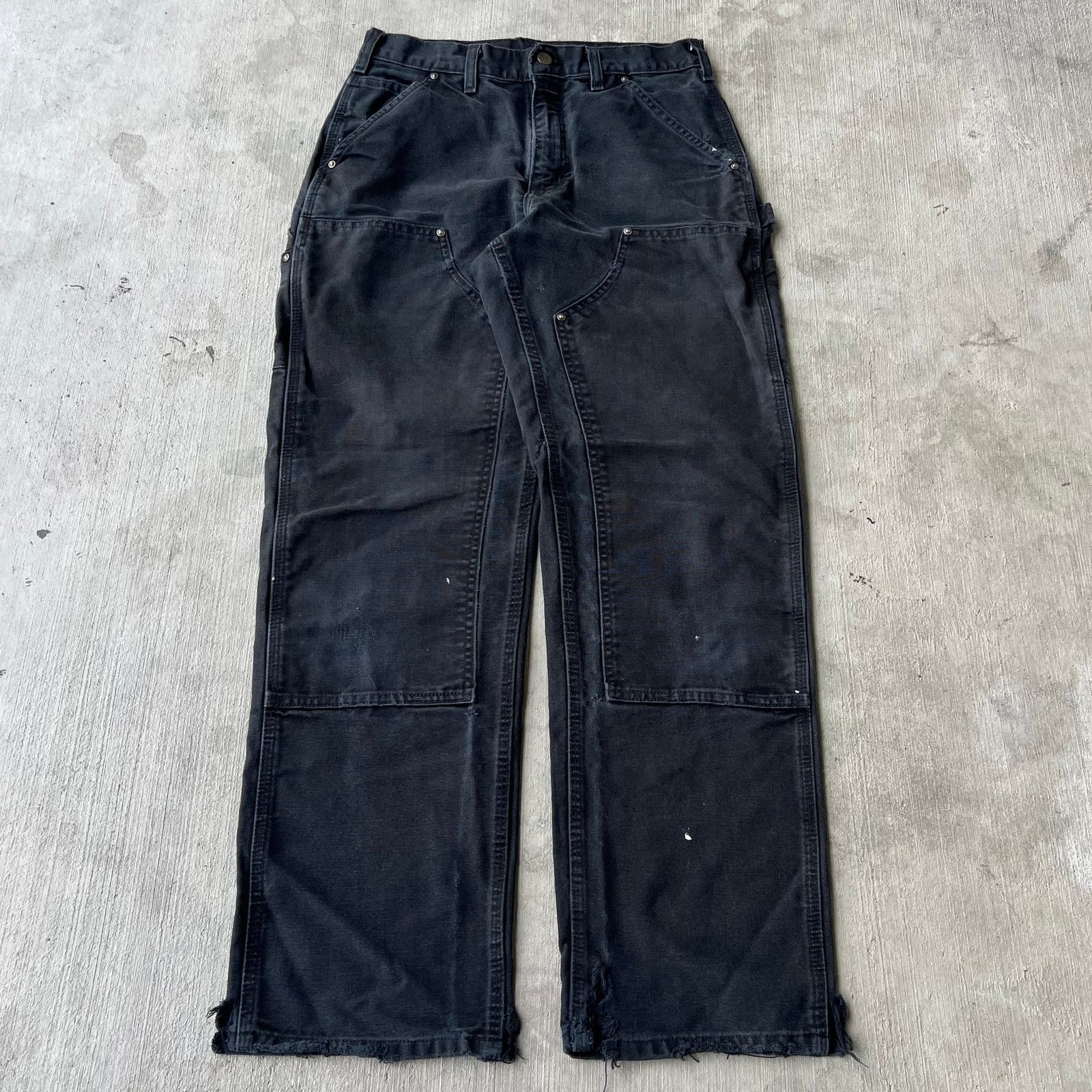 Y2K Distressed Carhartt Black Double Knee Work Pants, Men's (Size 30)
