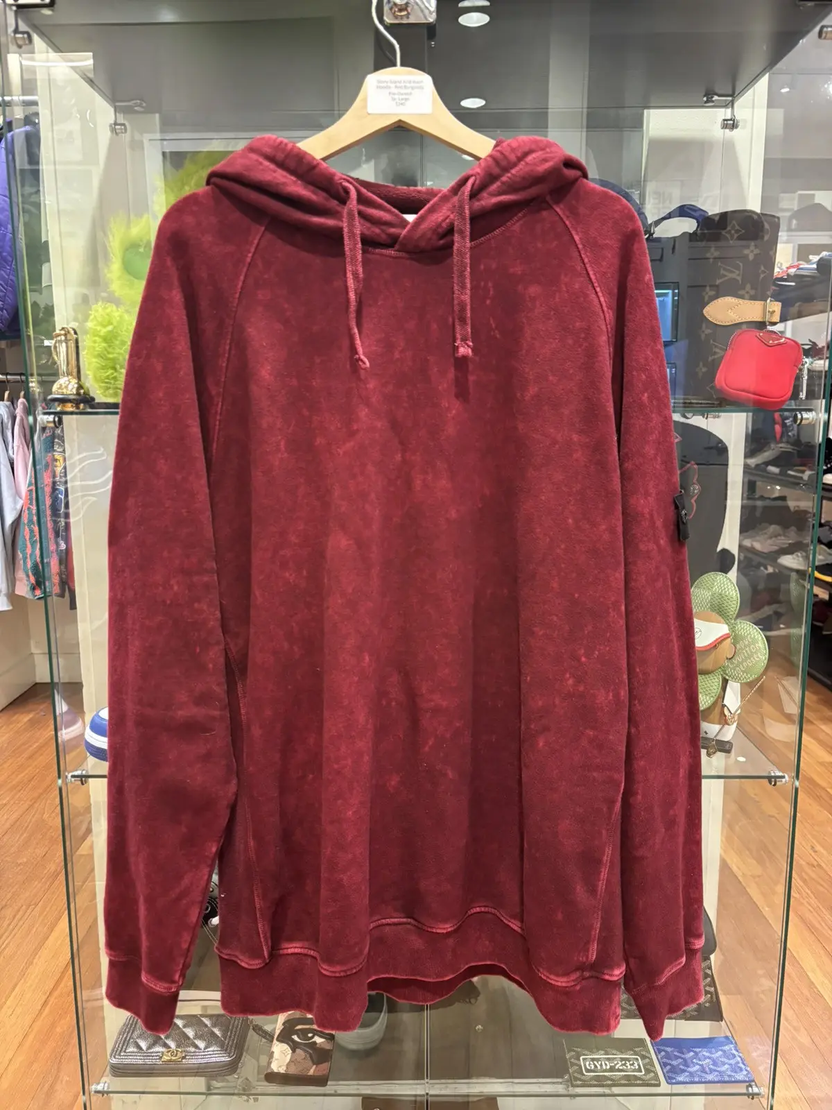 Stone Island Acid Wash Hoodie in Red, Men's (Size 2XL)