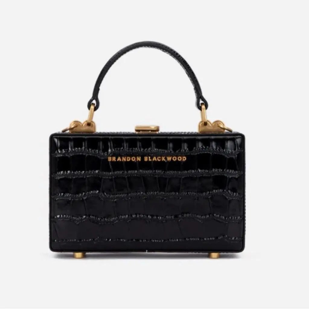 Brandon Blackwood Slim Trunk In Black Croc Embossed Leather, Women's