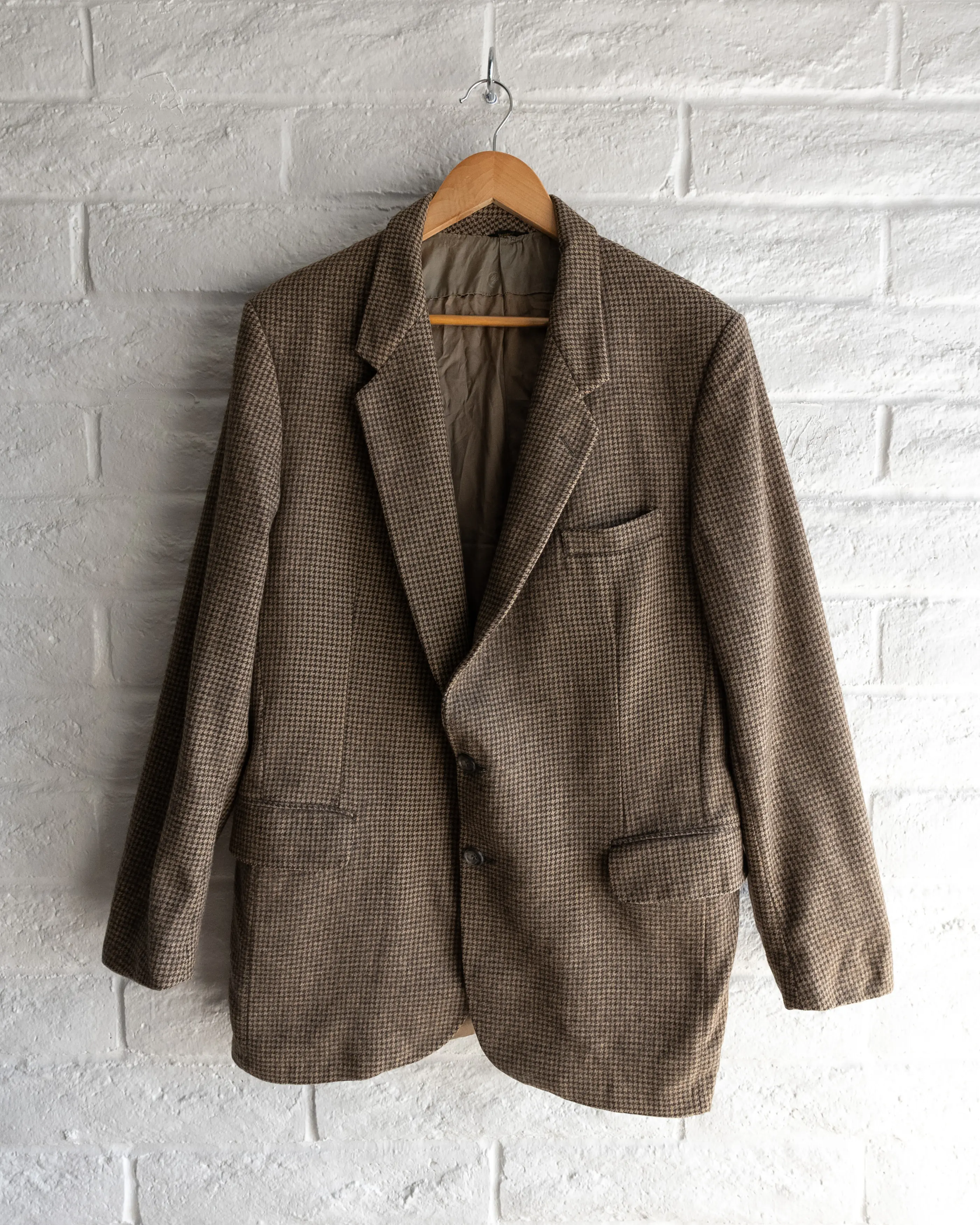 Vintage 90's Calvin Klein Houndstooth Sport Coat Blazer 46R in Beige, Men's