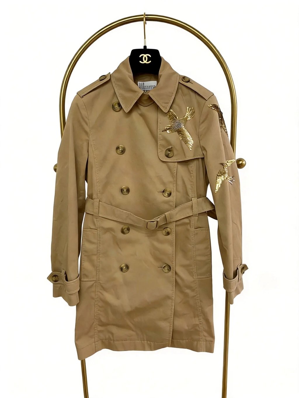 Red Valentino Khaki Sequin Embroidered Trench Coat/ in Beige, Women's