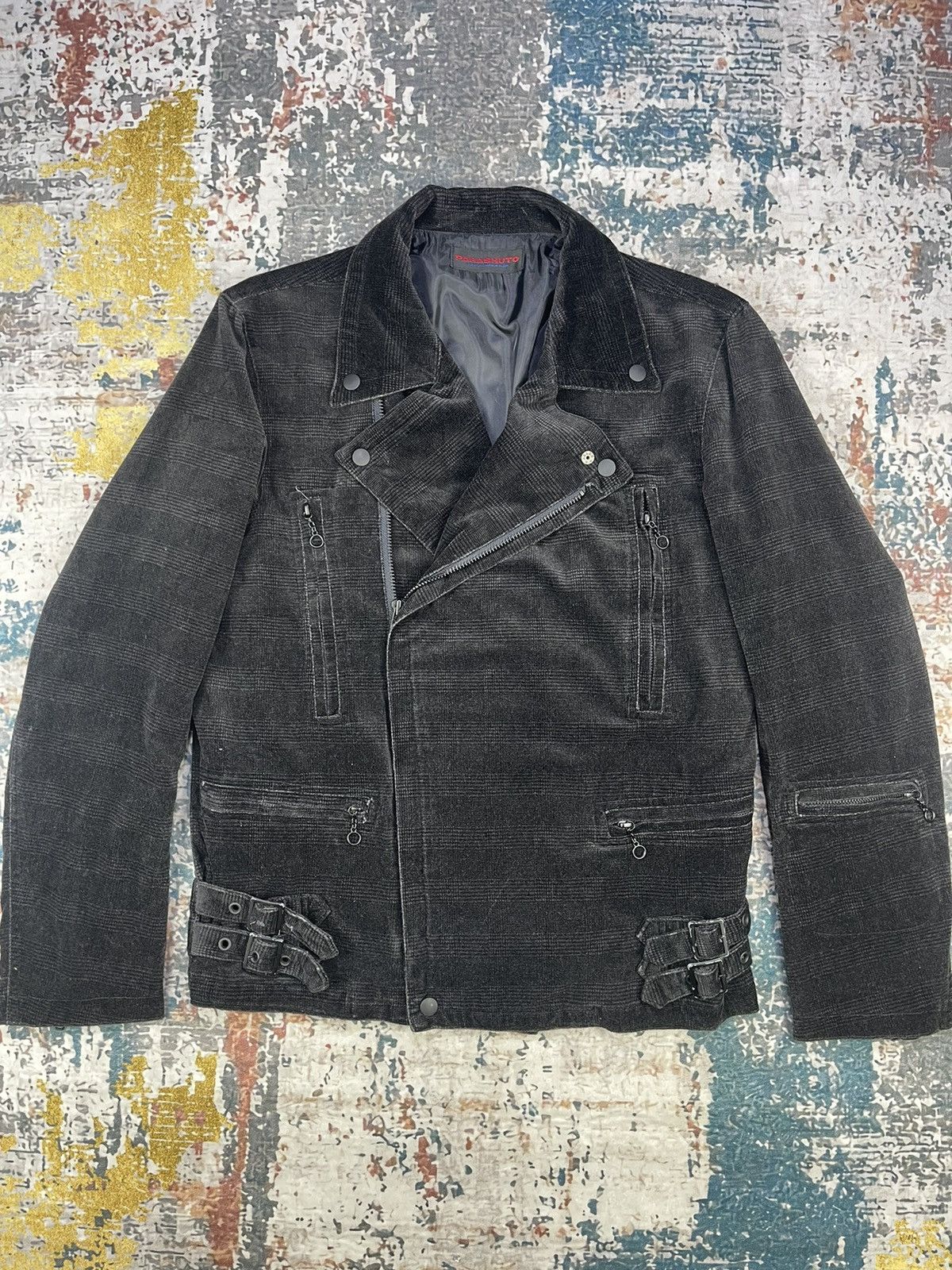 Le Grande Bleu L G B Punkparashuto By Nakajo Checked Suede Double Collar in Black (Size Small)