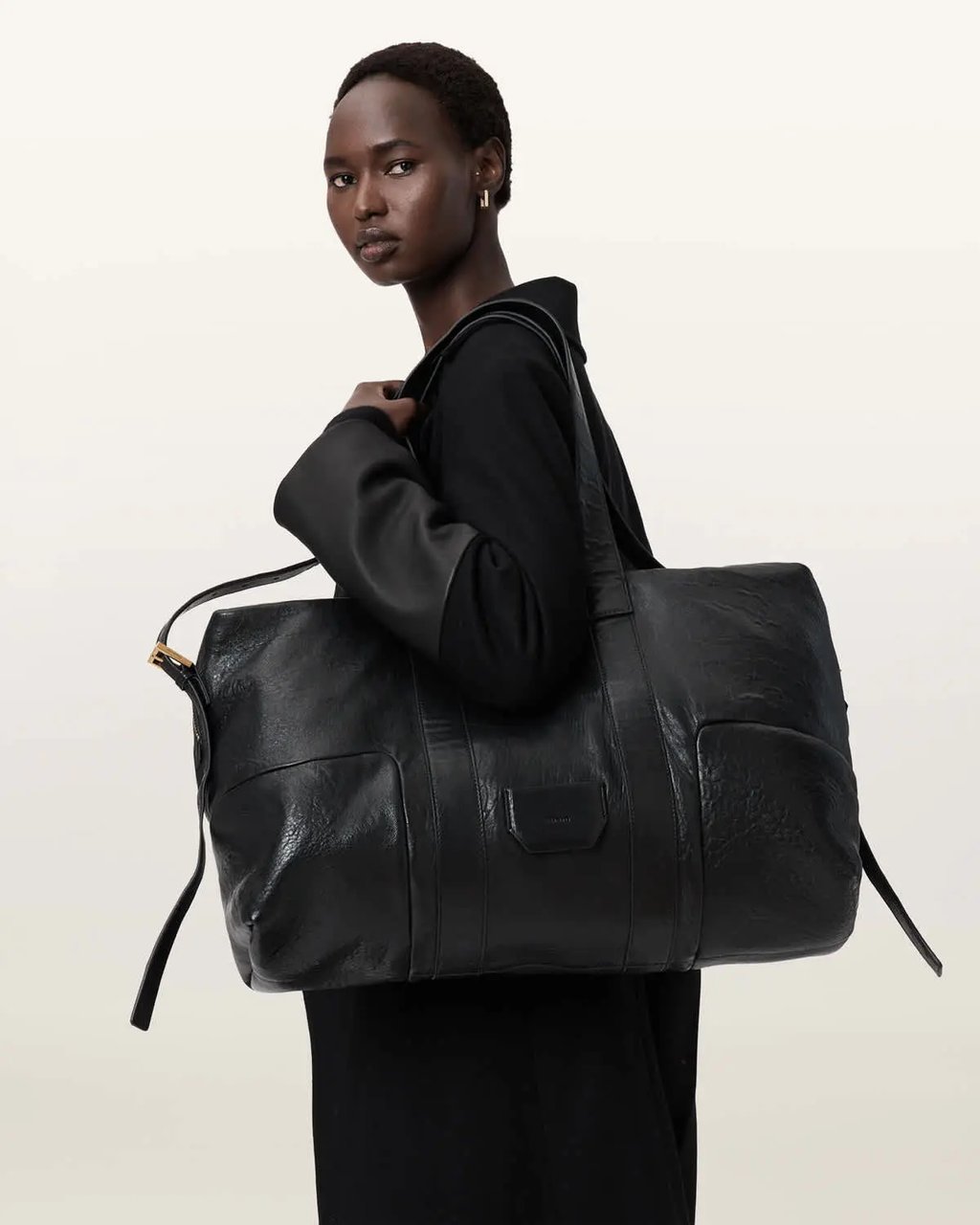Allsaints Ares Grain Holdall Leather Duffle Bag Women in Black, Women's