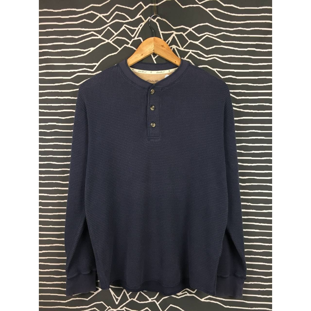Eddie Bauer Waffle Knit Henley Neck Long Sleeve Tee in Grey, Men's (Size Small)